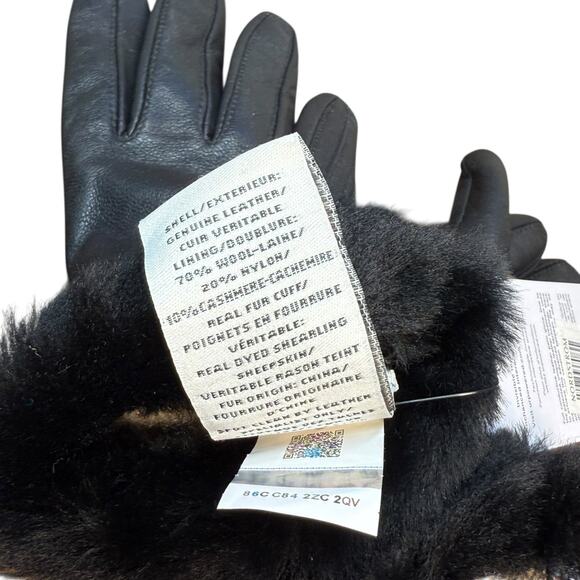 UGG Leather Shorty Tech Tip Fur Cuff Glove Black NWT Medium - Picture 8 of 8